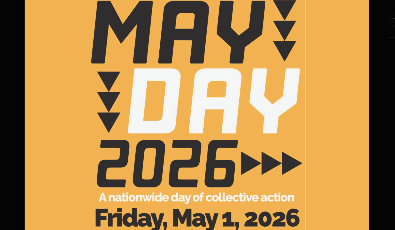 Graphic: May 1, 2026 is May Day. Find an action at maydaystrong.org.