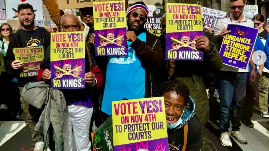 Photo: One Pennsylvania at No Kings rally urging voters to vote yes in state Supreme Court retention elections