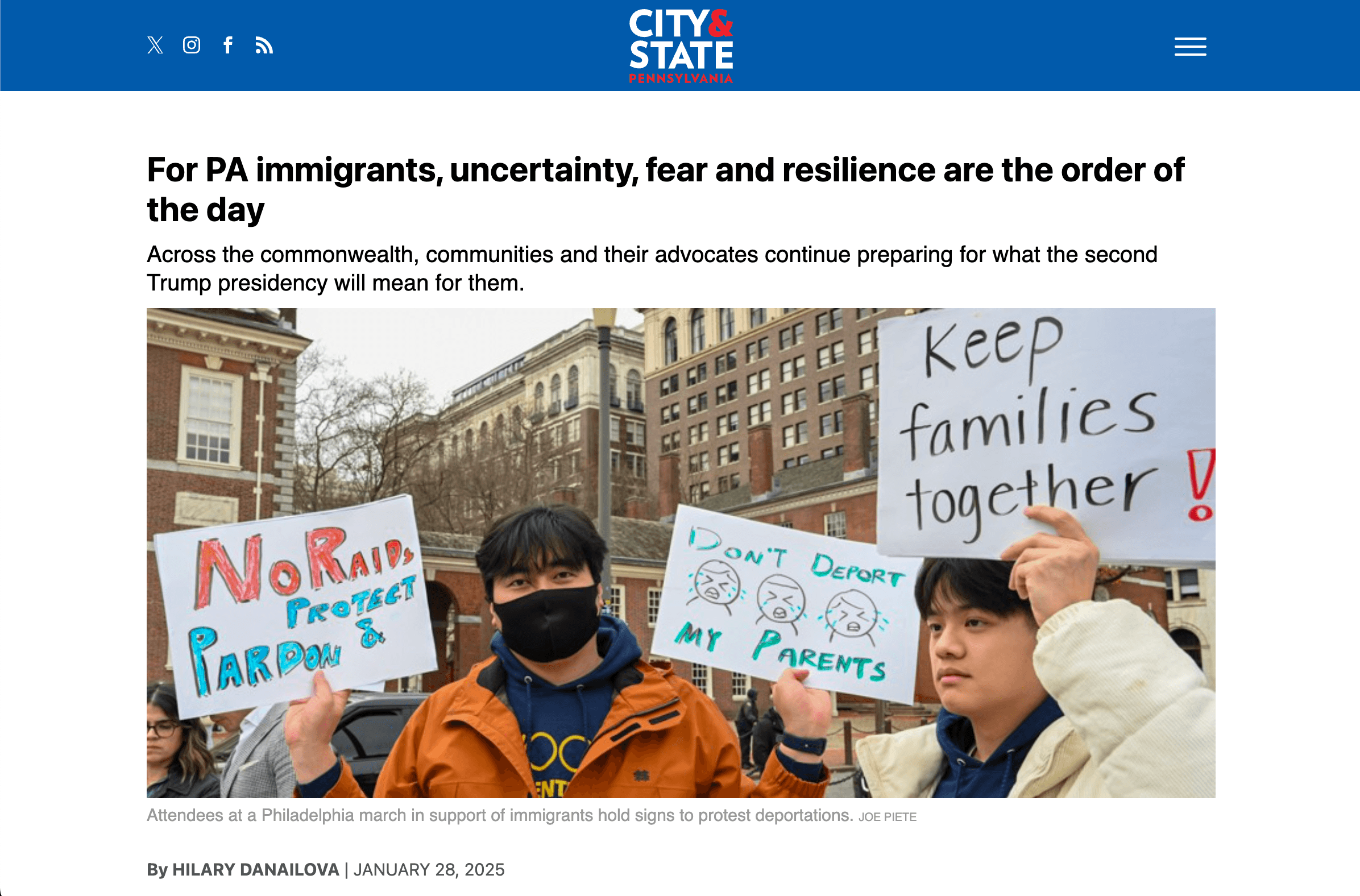 Screenshot: City & State Pennsylvania, 1/28/25: “For PA immigrants, uncertainty, fear and resilience are the order of the day,” featuring MVP partner Make the Road PA