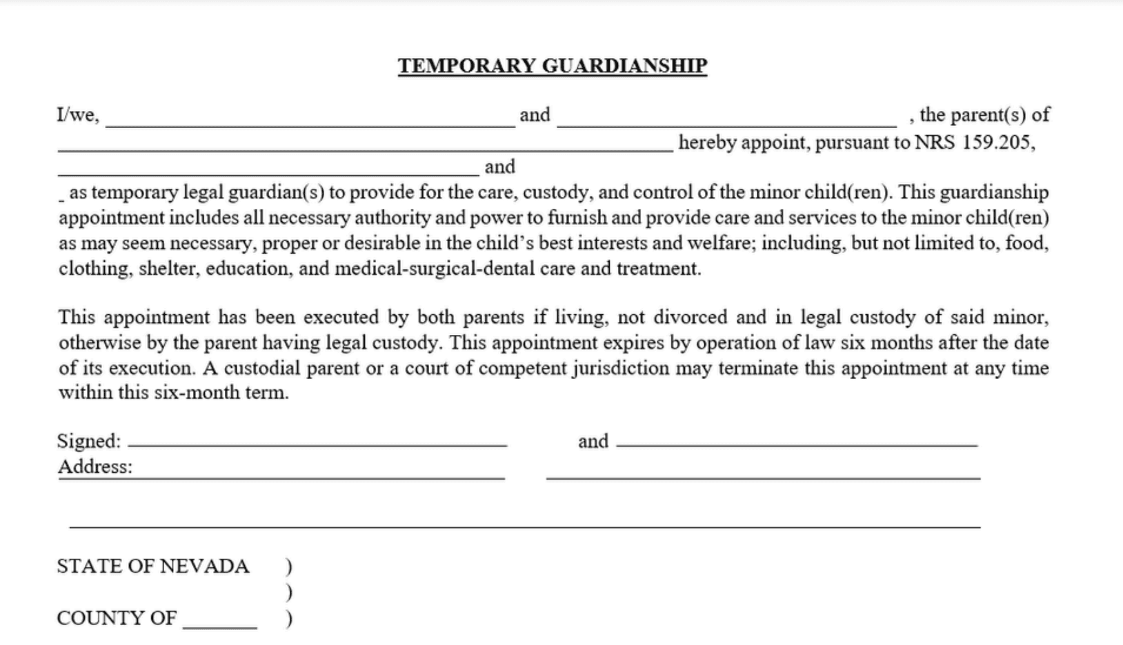 Make the Road Nevada - Temporary Guardianship Form, taken from Deportation Defense Manual