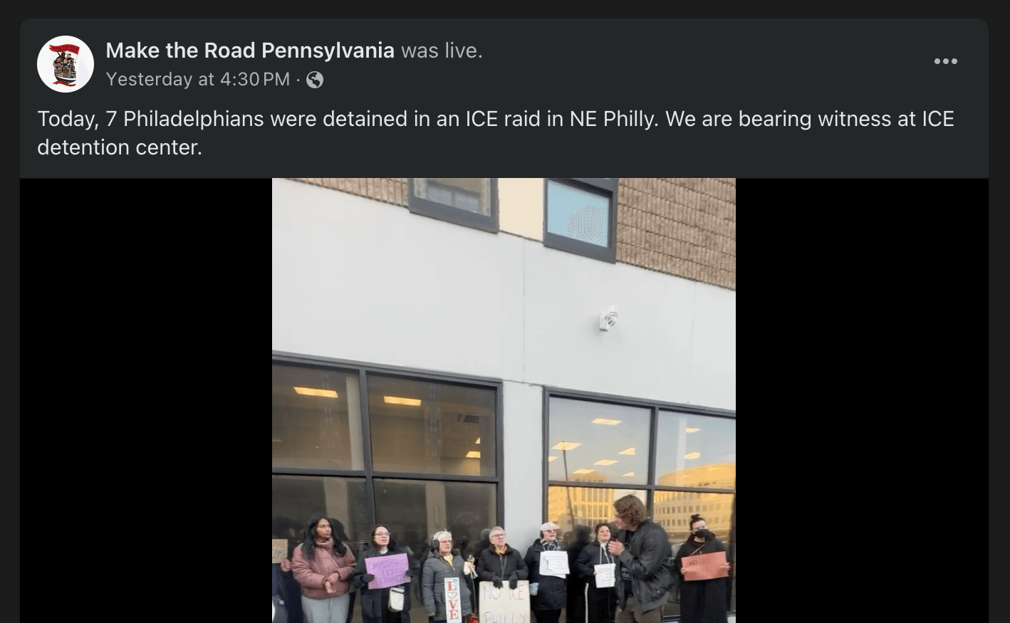 Make the Road Pennsylvania | Bearing witness at an ICE detention center after 7 Philadelphians were detained, January 28, 2025