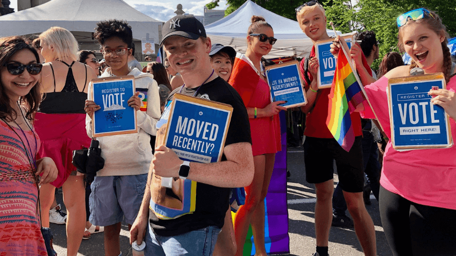 Photo: Alliance for Youth Action organizers registering voters.