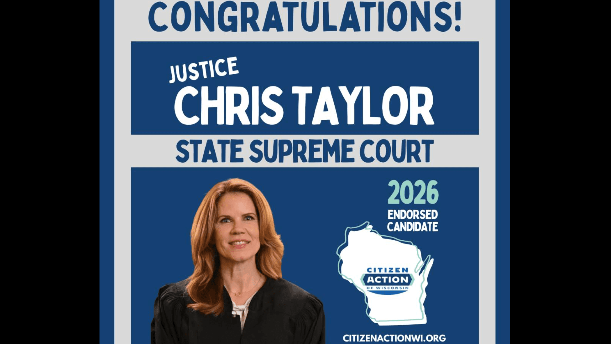 Screenshot: Citizen Action of Wisconsin celebrating Chris Taylor’s victory.