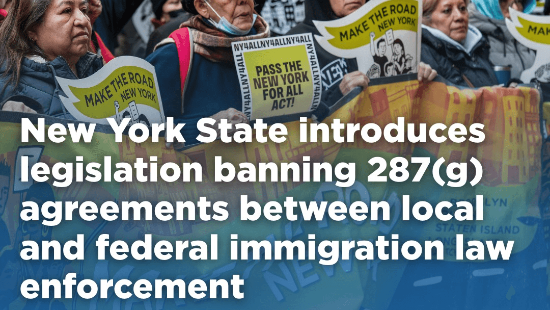 Screenshot: Make the Road New York celebrates Gov. Hochul's introduction of legislation banning 287(g) agreements.