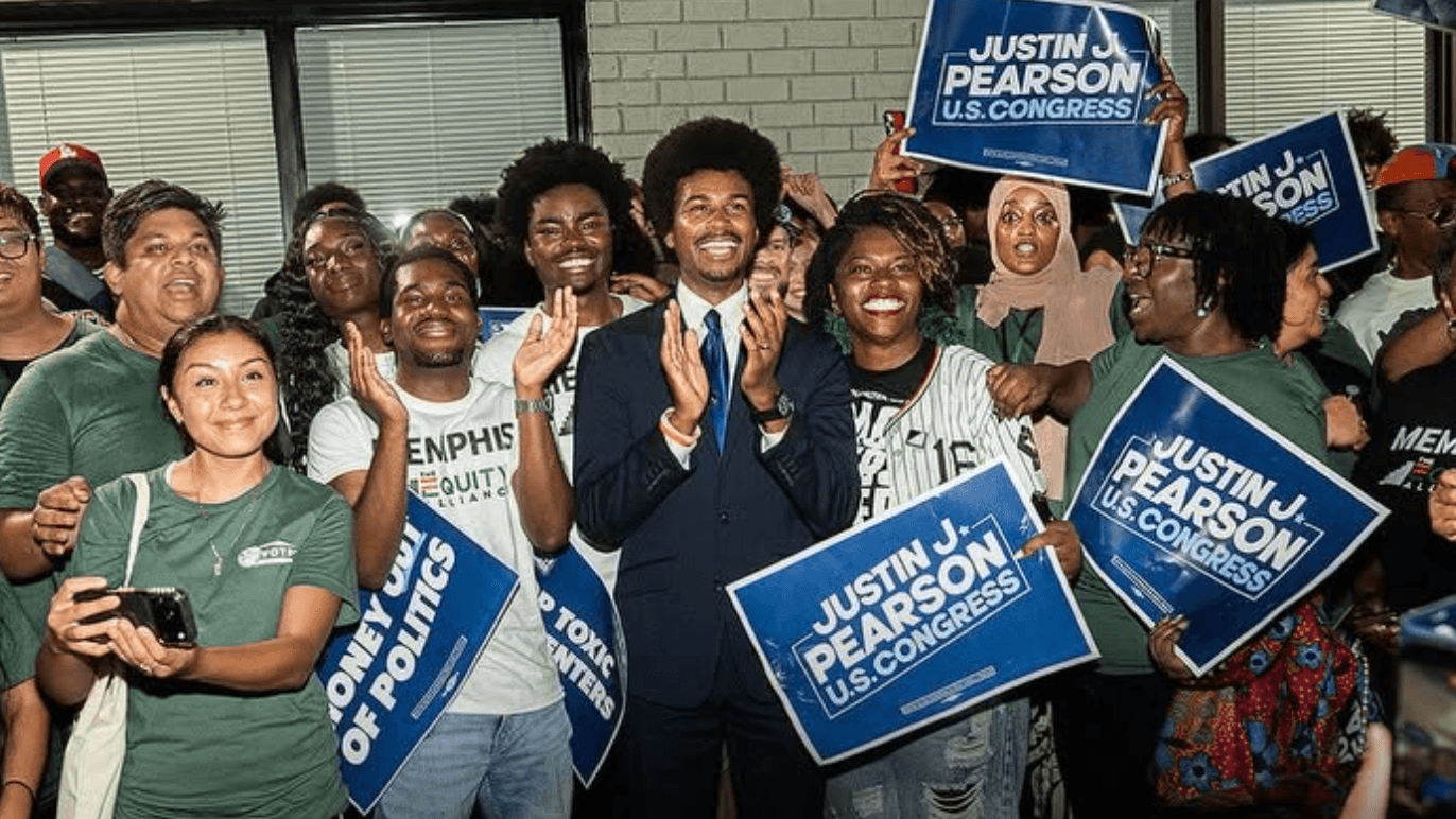Photo: MVP partners celebrate with Justin J. Pearson on primary election night.