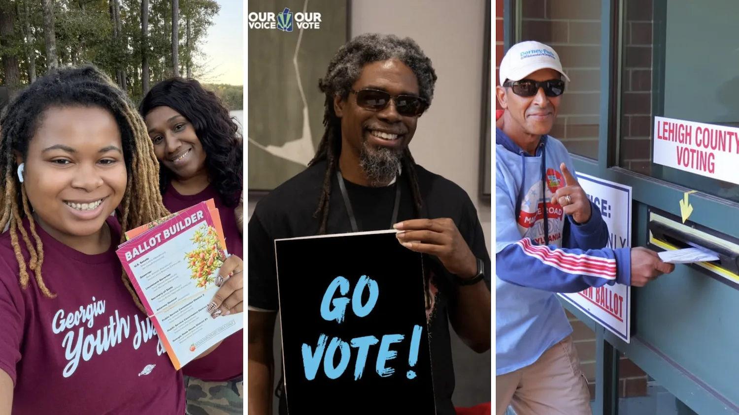 Photos (from left to right): Georgia Youth Justice Coalition; Our Voice Our Vote Arizona; Make the Road Action Pennsylvania.