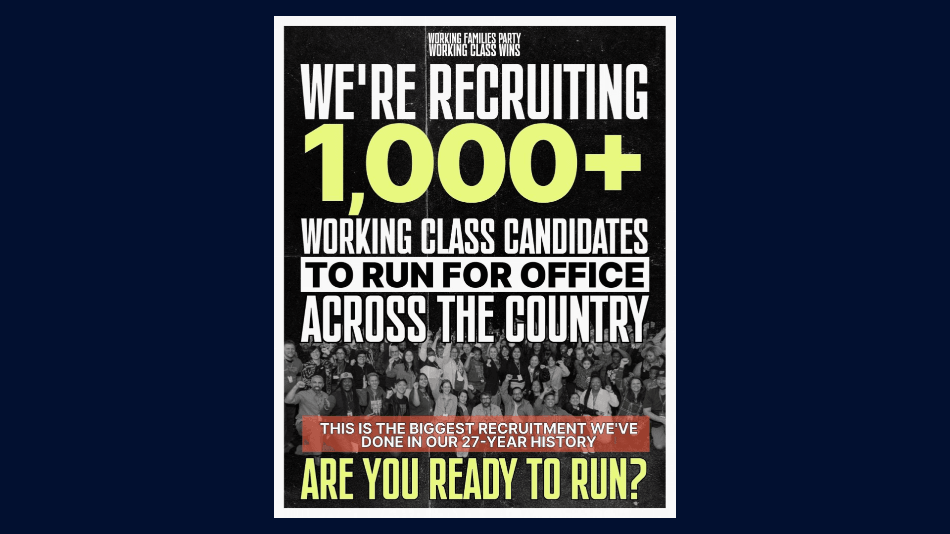 Working Families Party: Poster for new “Working Class Wins” candidate recruitment program