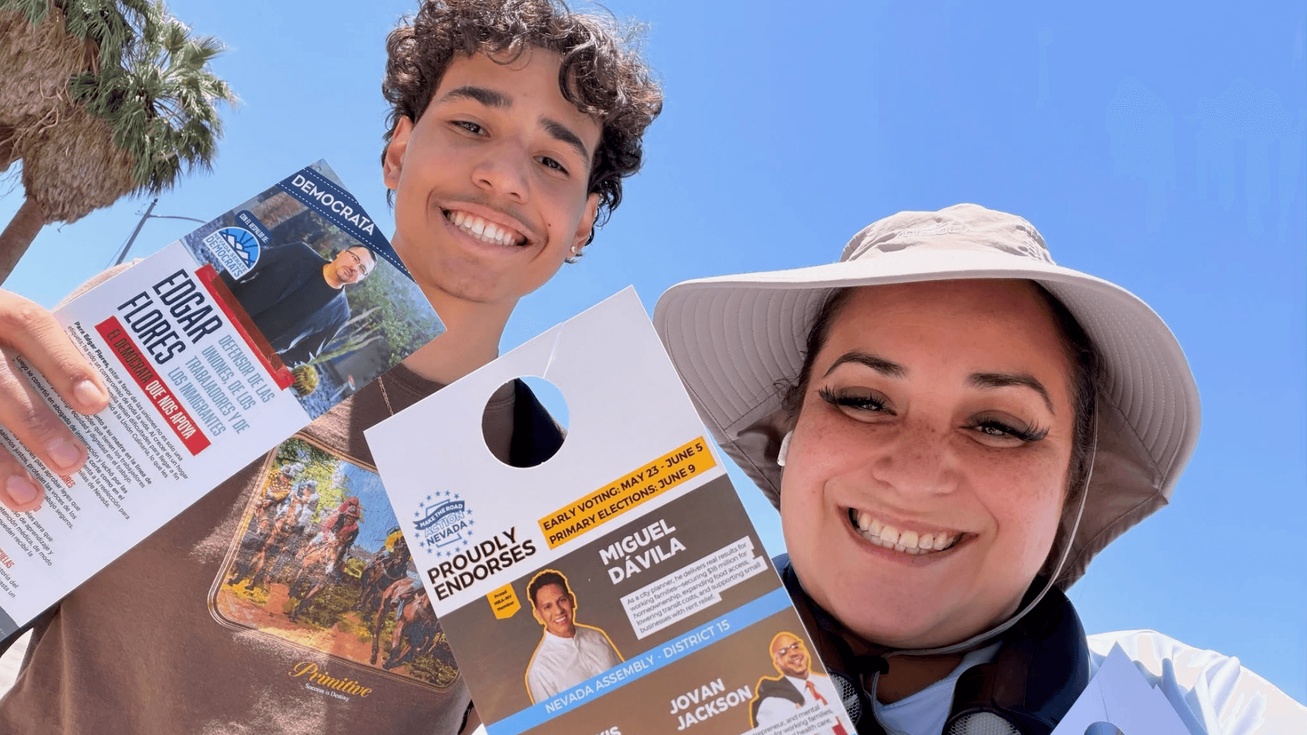 Photo: Make the Road Action Nevada canvassers knocking doors for Miguel Dávila and other endorsed Democratic candidates ahead of Nevada’s primary election.