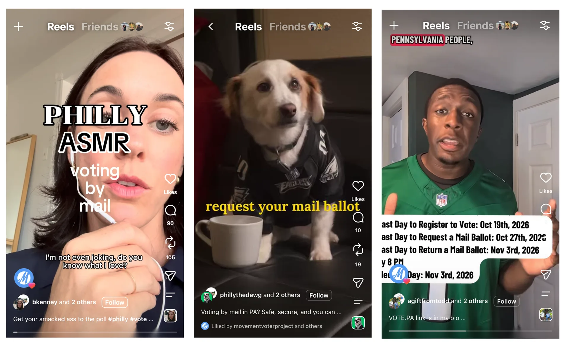 Graphic: Screenshots of MVP-supported online creators using innovative ways to engage voters and get them out to the polls.